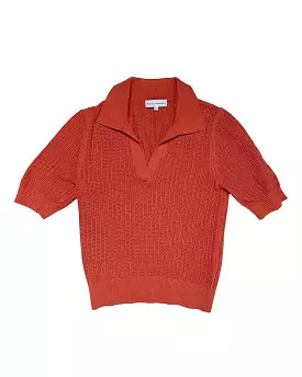 Organic Cotton Cashmere Mesh Polo Top (Clementine)