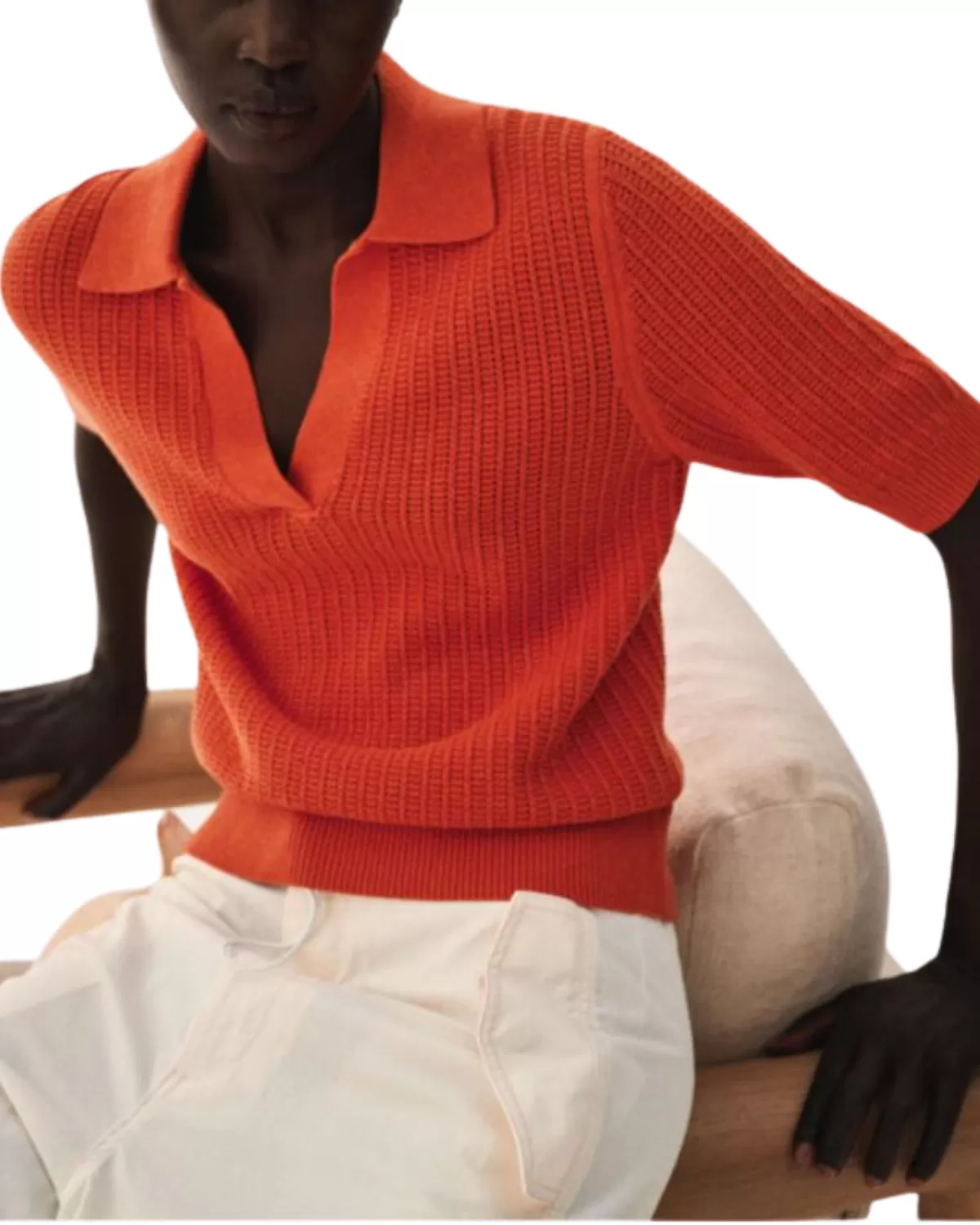 Organic Cotton Cashmere Mesh Polo Top (Clementine)