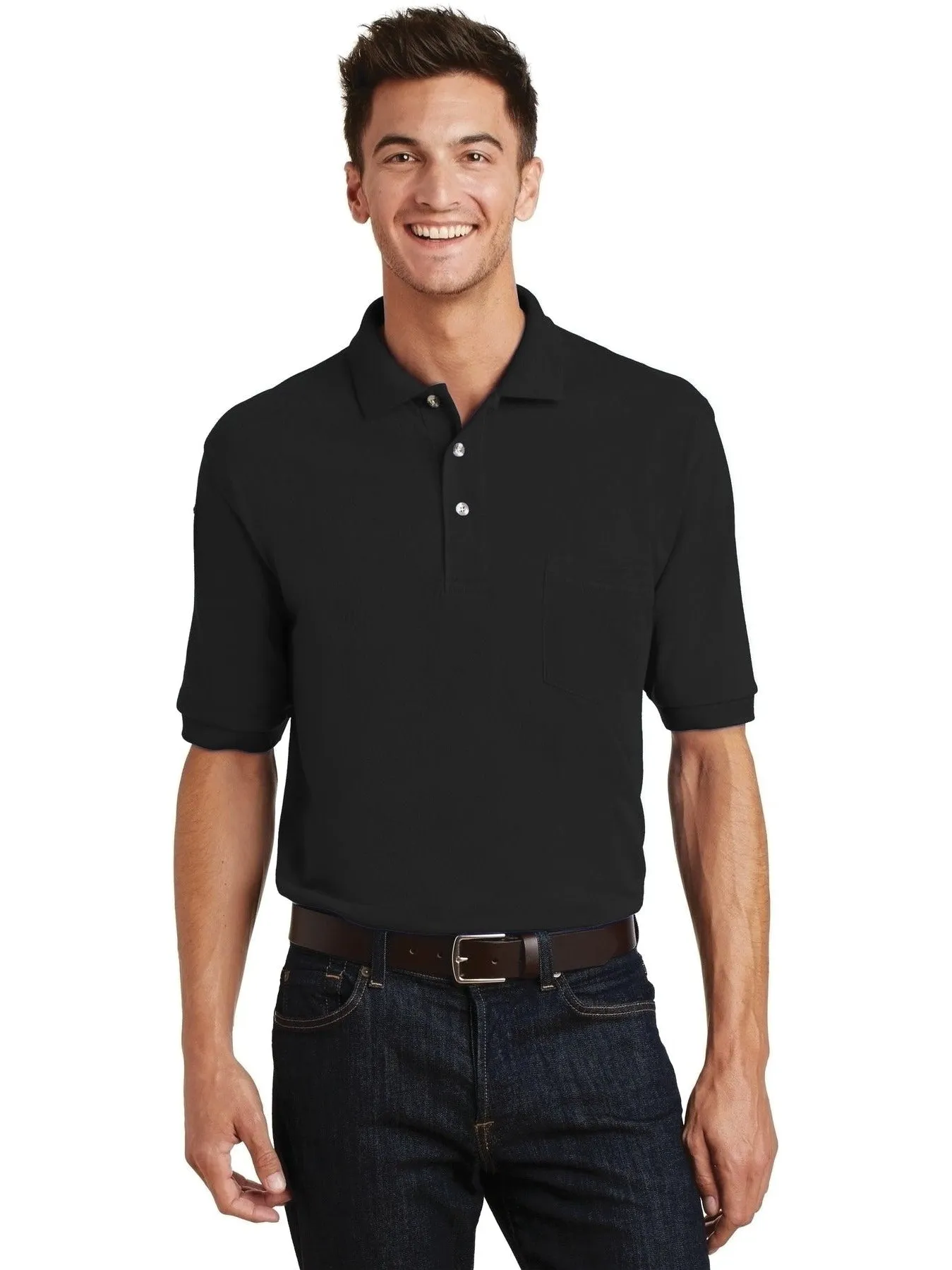 OUTLET-Port Authority Pique Knit Polo Shirt with Pocket