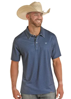 Panhandle Slim Mens Ditzy Blue Geo Knit Polo