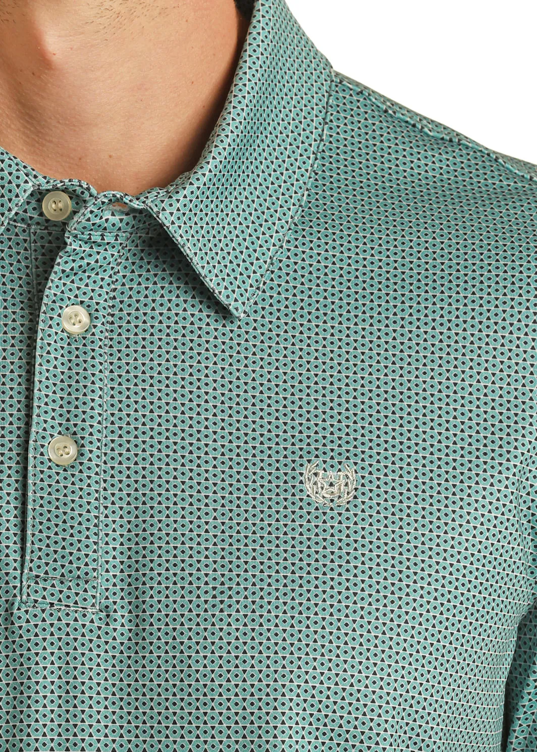 Panhandle Slim Mens Turquoise Geo Knit Polo Shirt