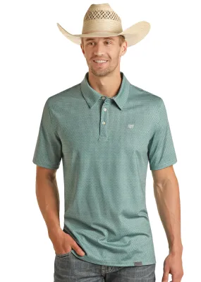 Panhandle Slim Mens Turquoise Geo Knit Polo Shirt