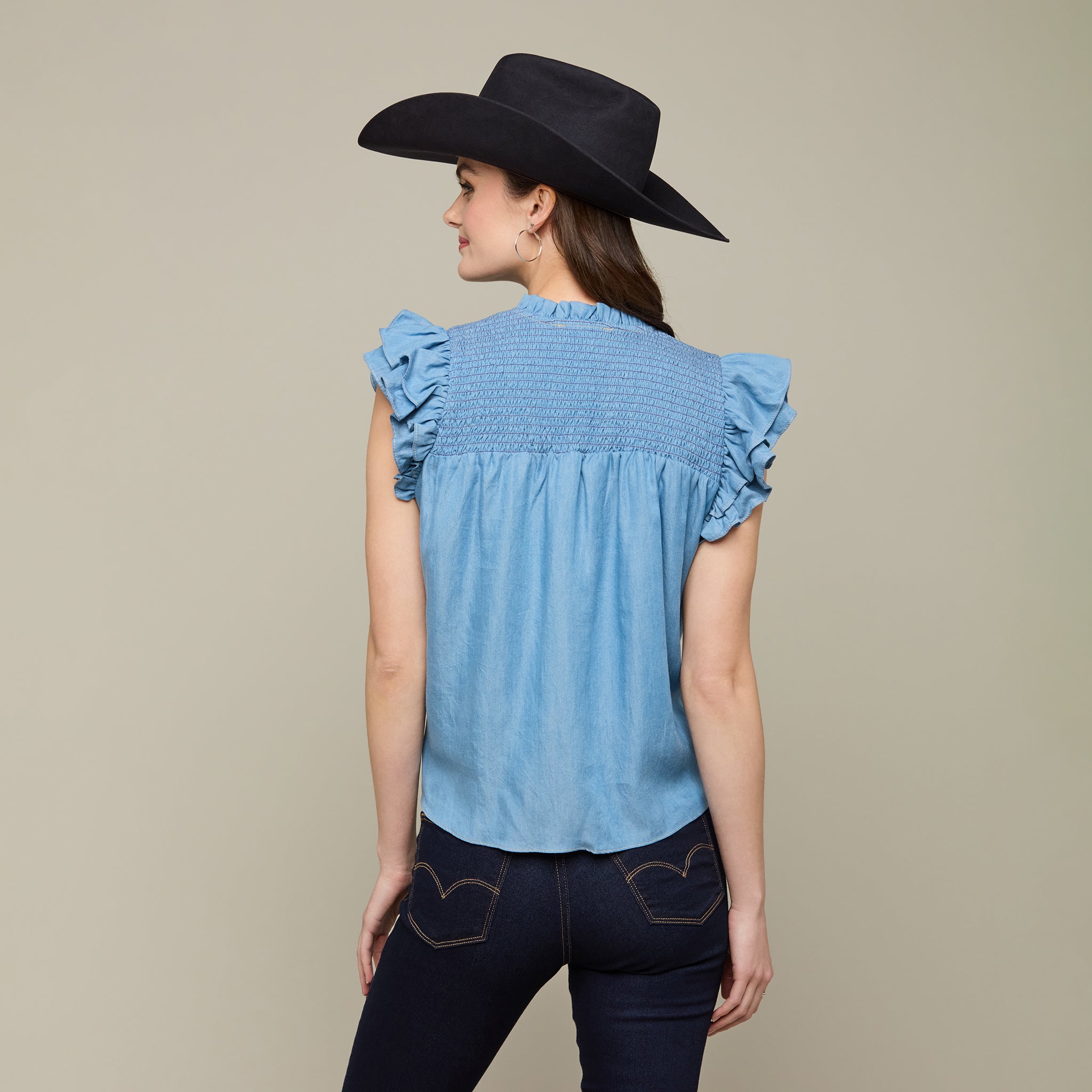 Phoebe Ruffle Sleeve Top :: Chambray