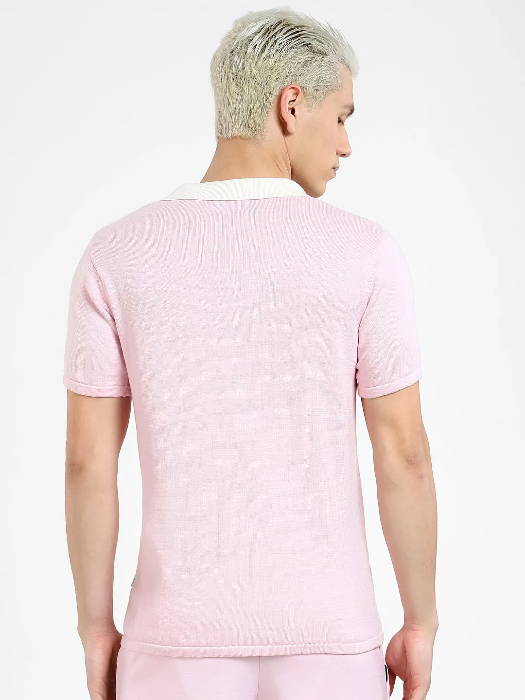 Pink Striped Knit Polo T-shirt