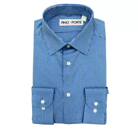 PinoPorte Boys Blue Striped Cotton Dress Shirt_ZH001