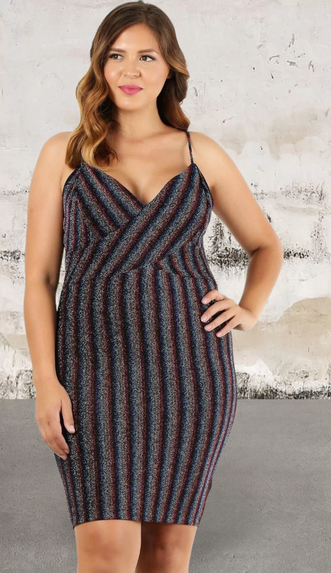 Plus size rainbow striped sleeveless short dress