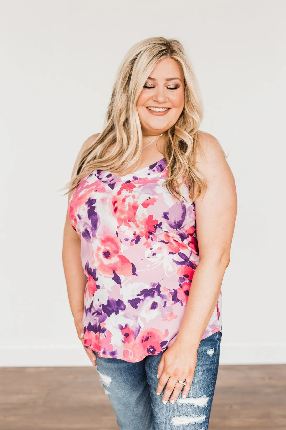 Ready For A Change Floral Tank Top- Lilac & Fuchsia