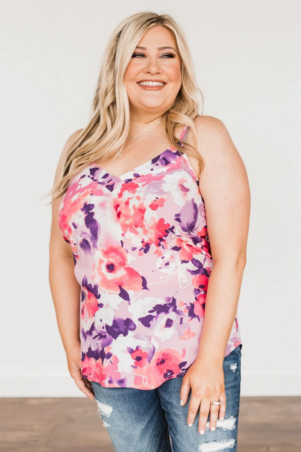 Ready For A Change Floral Tank Top- Lilac & Fuchsia