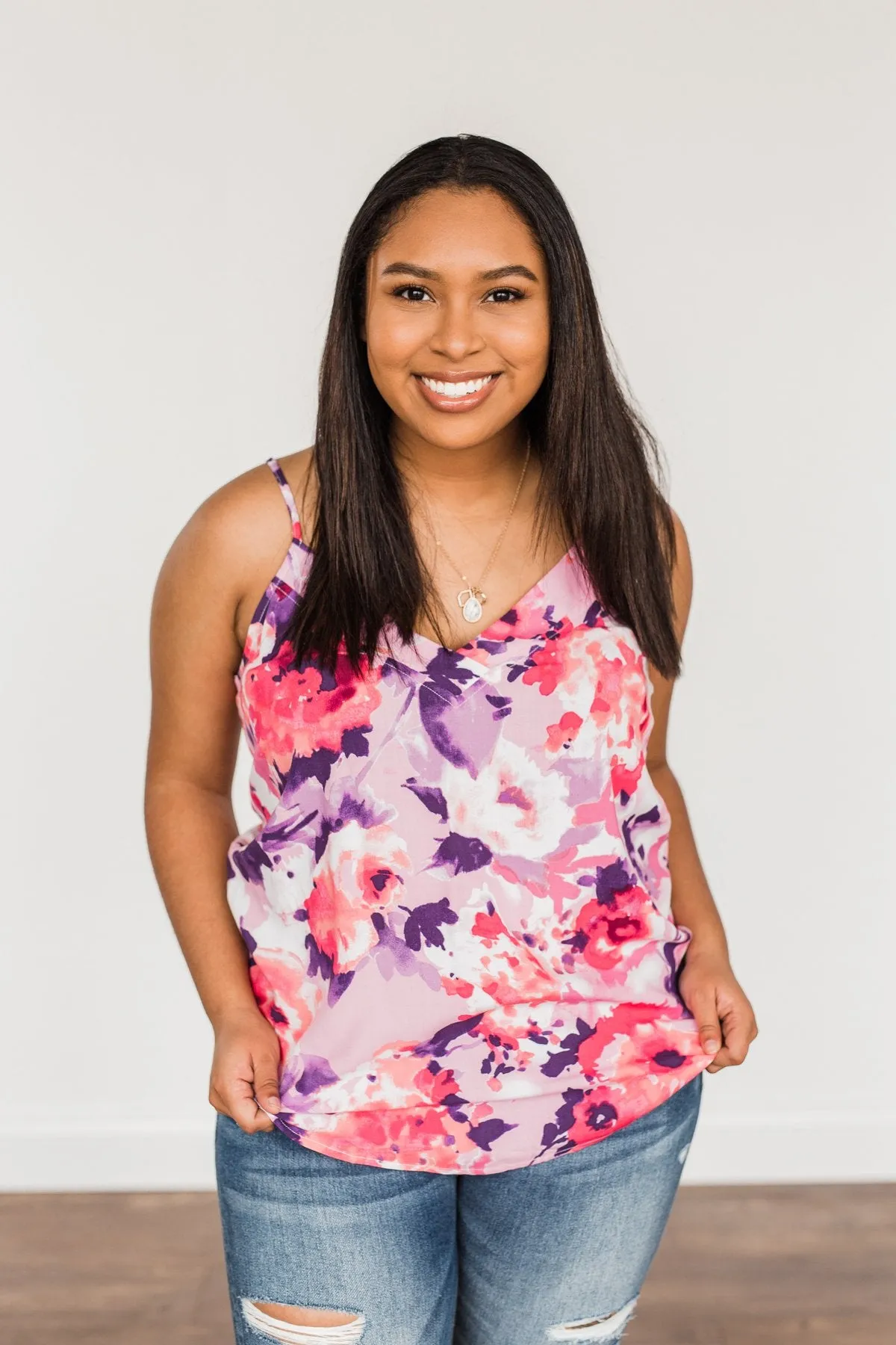 Ready For A Change Floral Tank Top- Lilac & Fuchsia