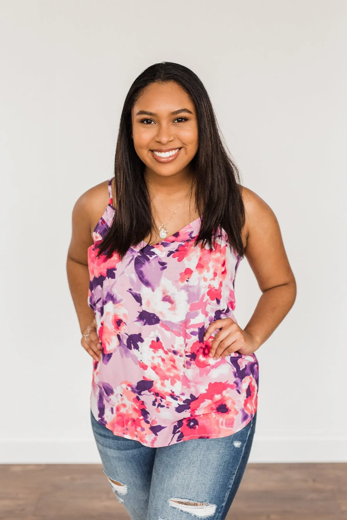 Ready For A Change Floral Tank Top- Lilac & Fuchsia