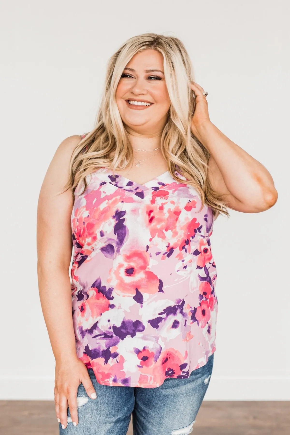 Ready For A Change Floral Tank Top- Lilac & Fuchsia