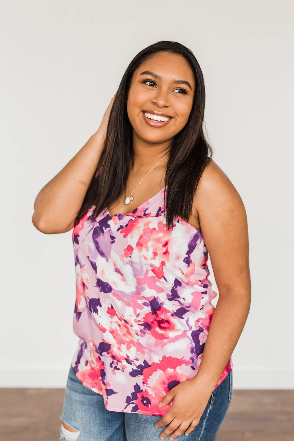 Ready For A Change Floral Tank Top- Lilac & Fuchsia