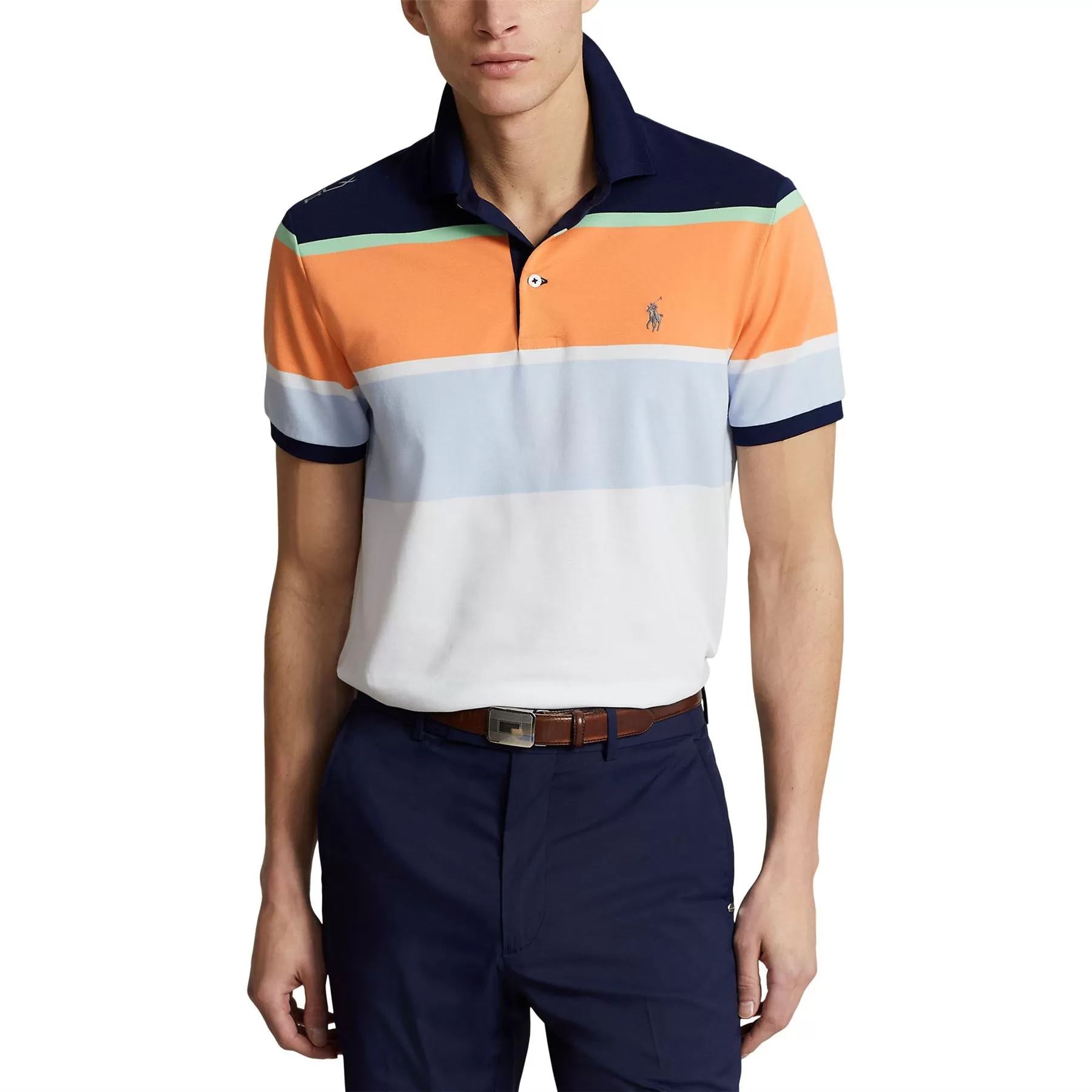 RLX Tailored Fit Cotton Knit Stripe Polo Refined Navy Multi - SS24