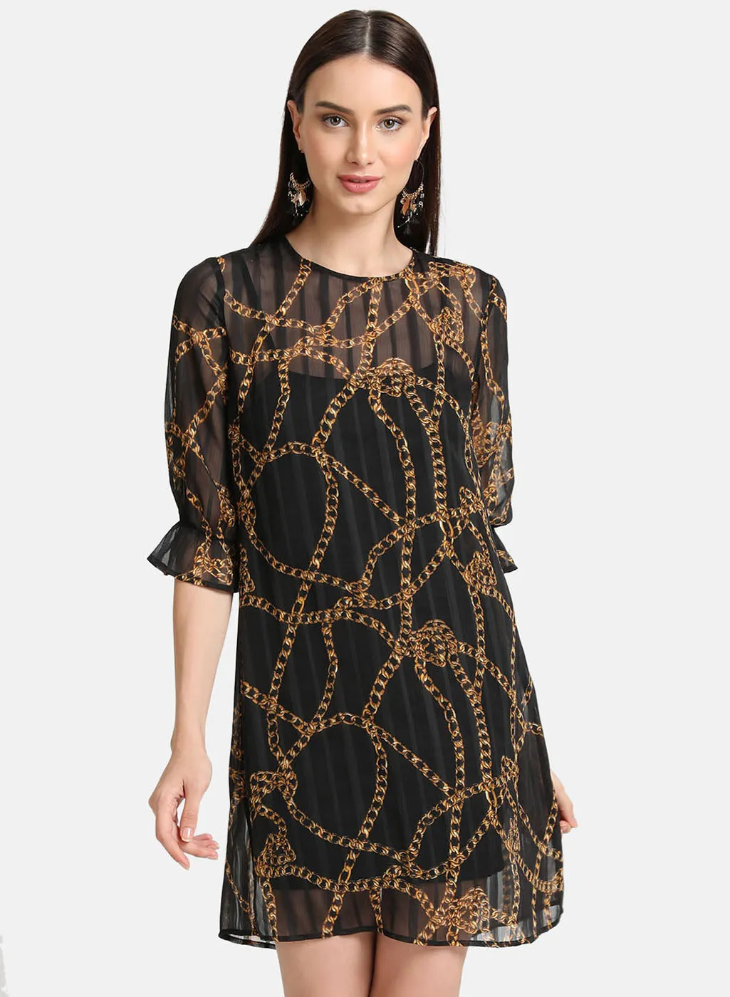 Rope Print Shadow Striped Dress