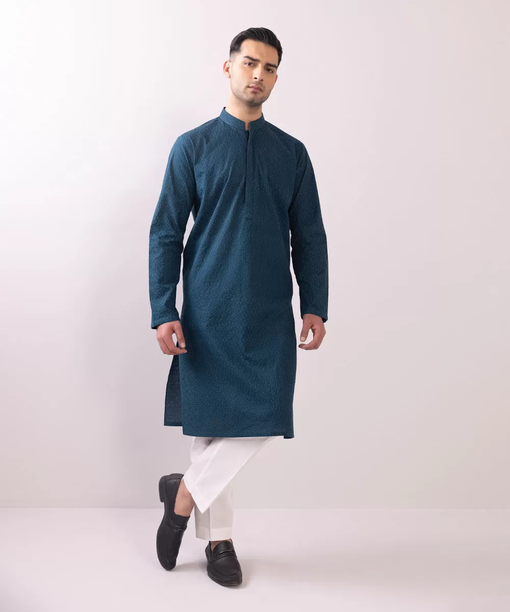 Schiffli Embroidered Cotton Kurta