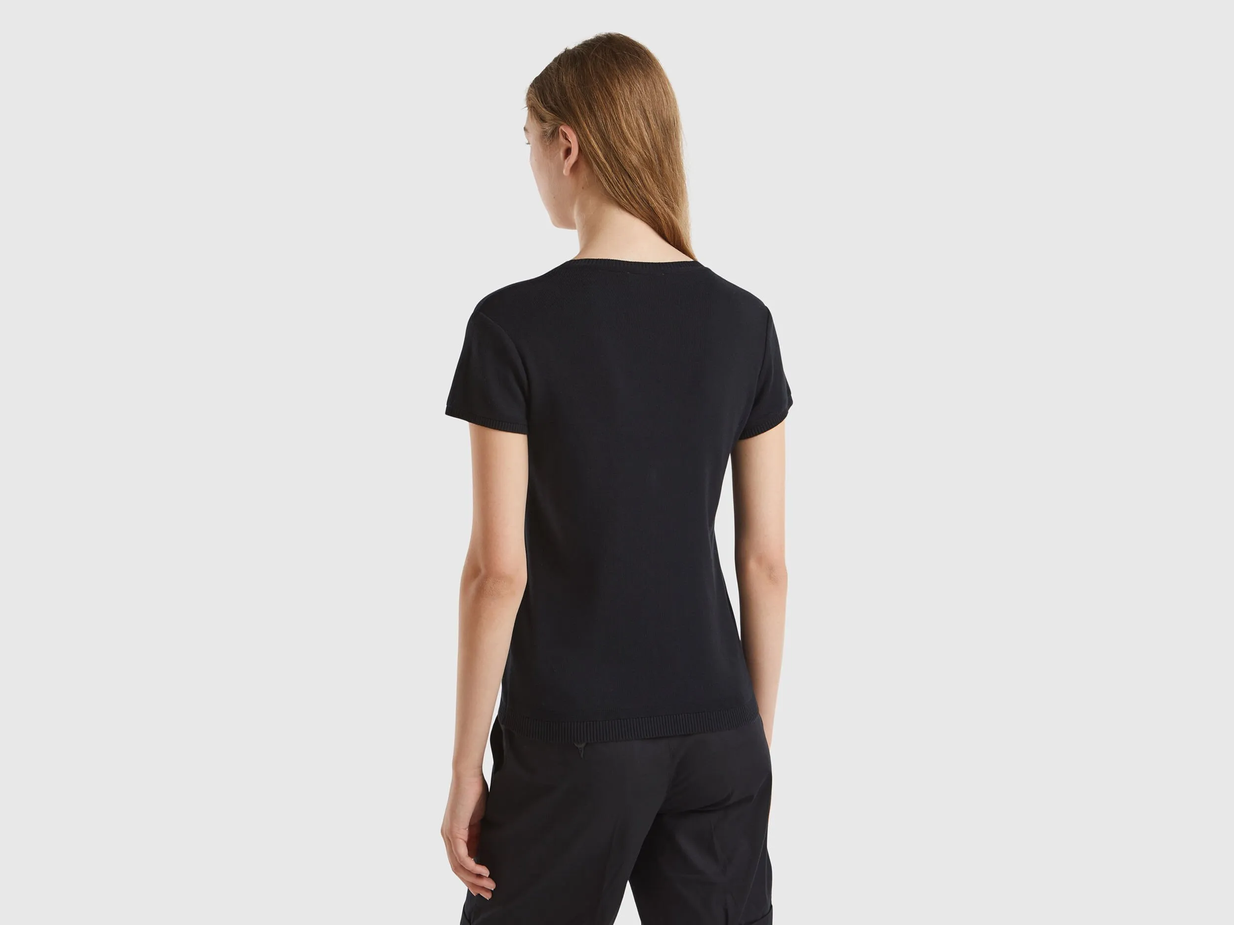 Short sleeve sweater in 100% cotton - Black | Benetton