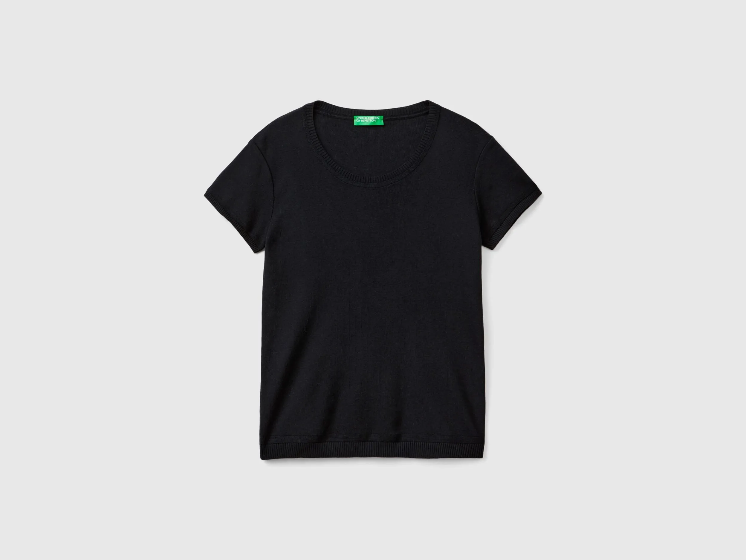 Short sleeve sweater in 100% cotton - Black | Benetton