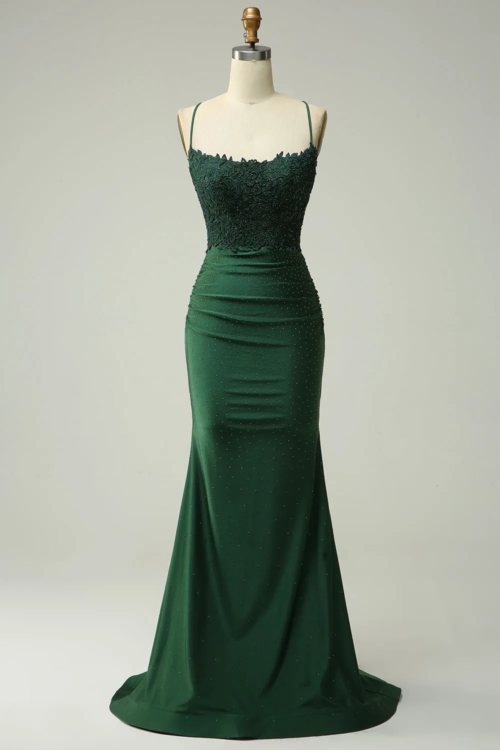 Sparkly Dark Green Beaded Long Prom Dress with Appliques