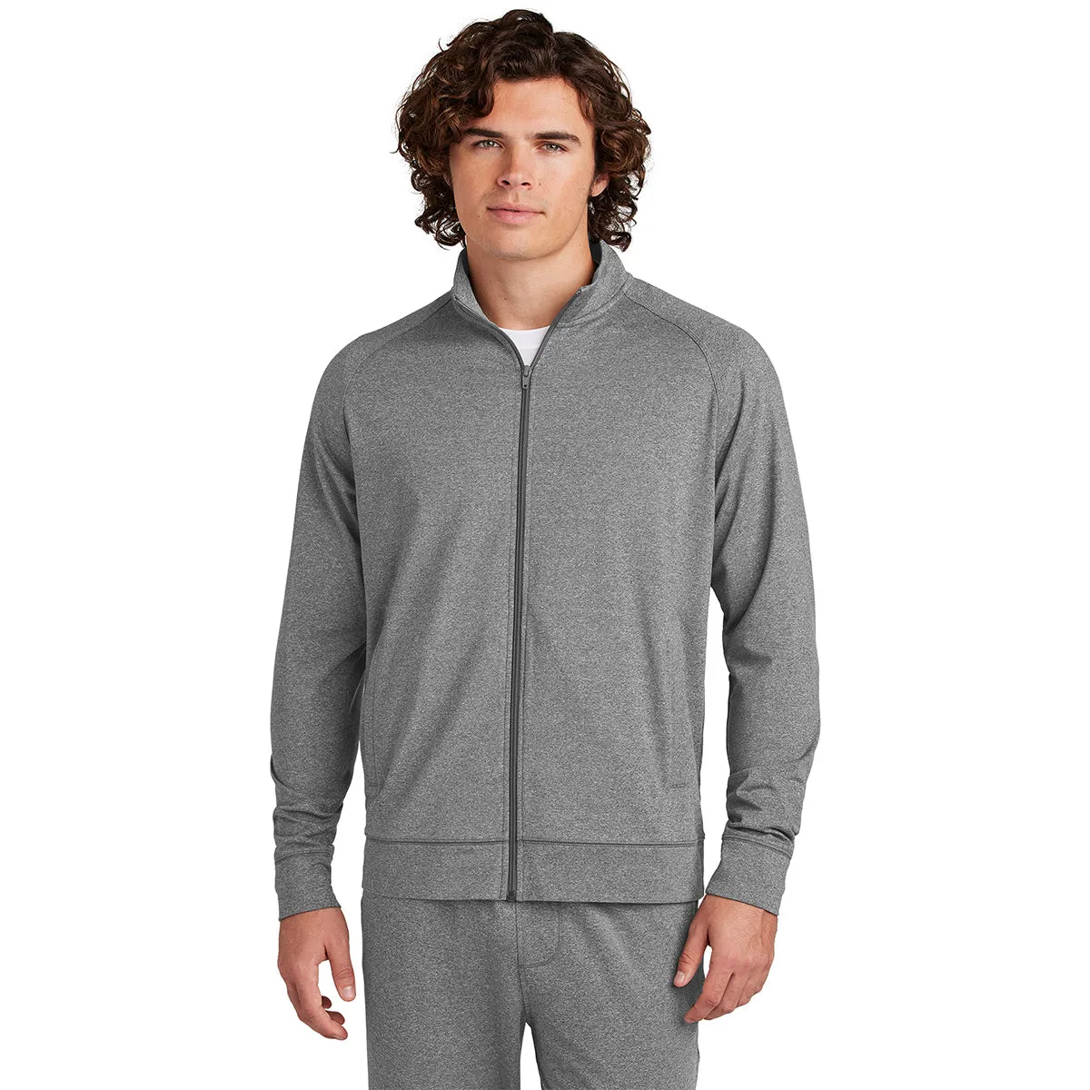 Sport-Tek Men's Charcoal Grey Heather Sport-Wick Stretch Full-Zip Cadet Jacket