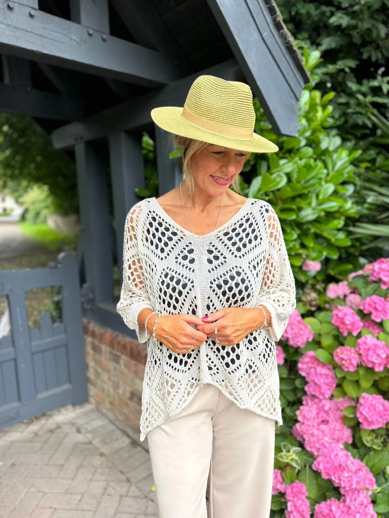 Stone Diamond Pattern Loose Knit Top Erin