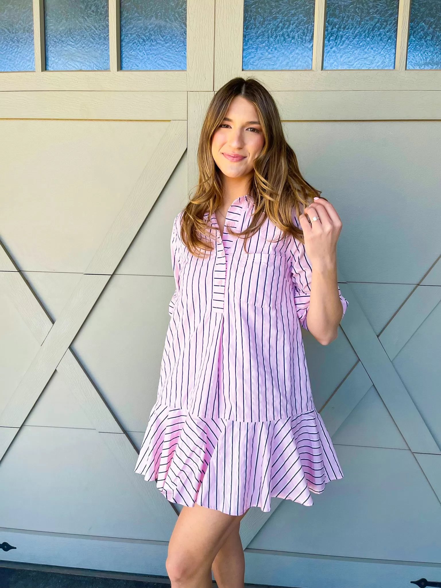 Striped Flare Mini Dress - Pink