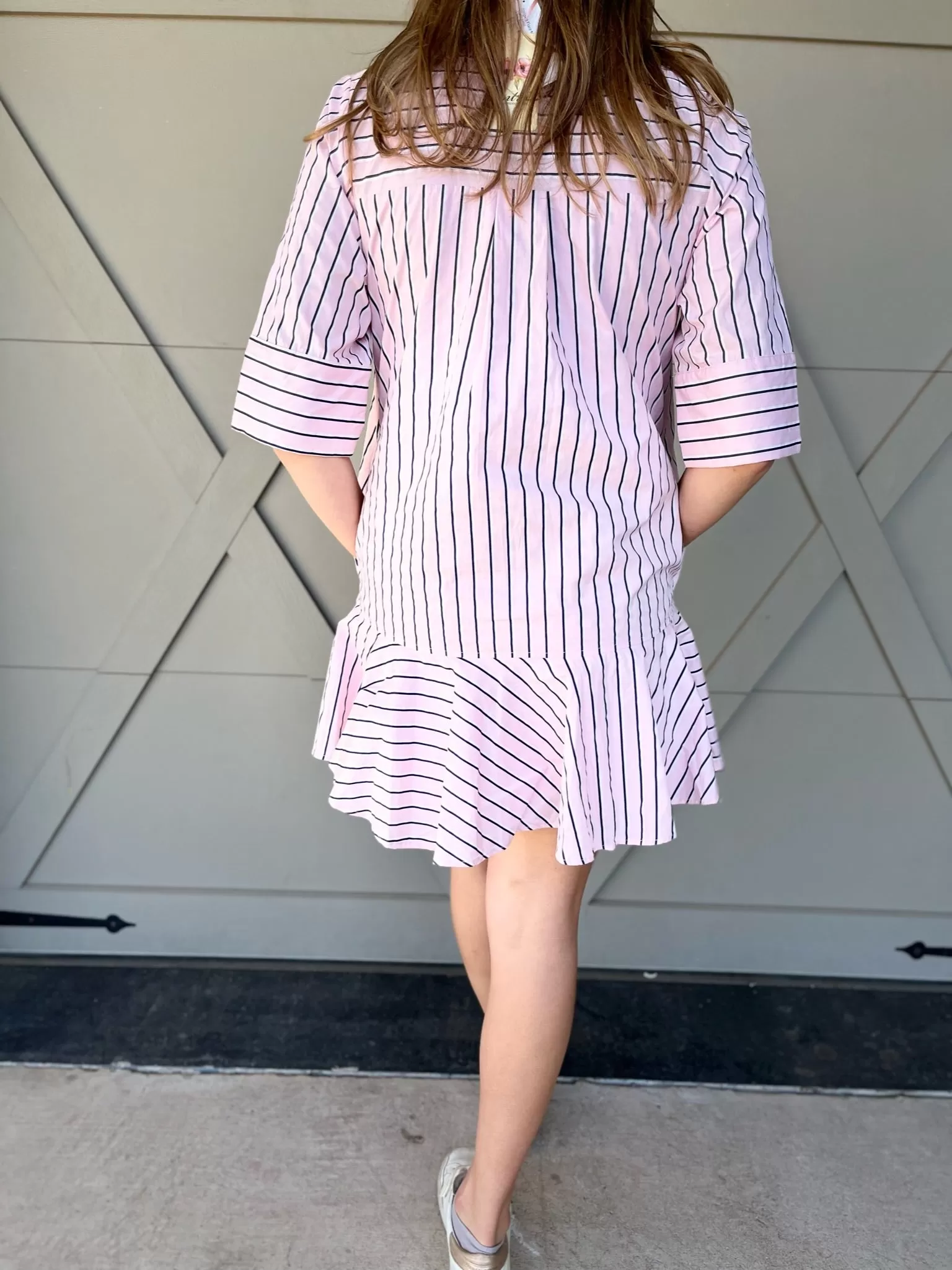 Striped Flare Mini Dress - Pink