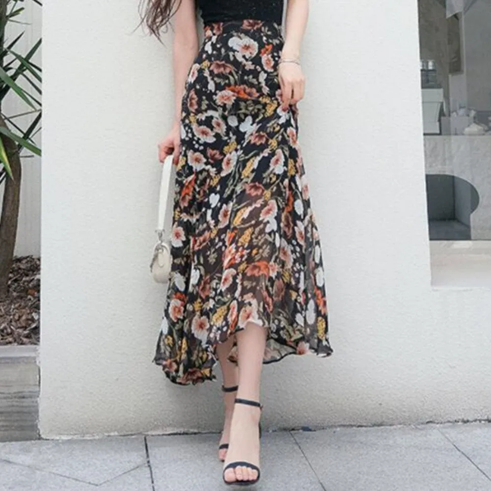 Summer Trumpet Long High Waist Chiffon Black Ladies Bodycon Slim Fit Mermaid Tail Faldas Largas Skirt