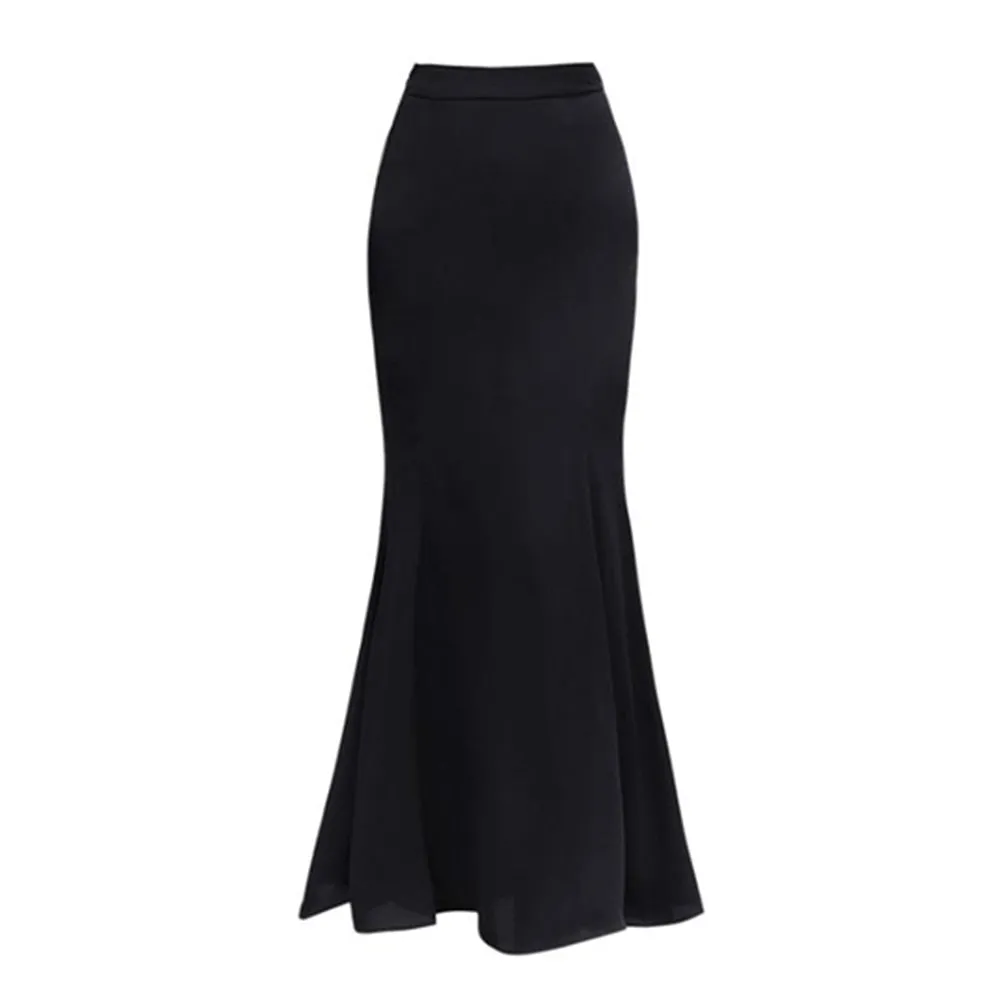 Summer Trumpet Long High Waist Chiffon Black Ladies Bodycon Slim Fit Mermaid Tail Faldas Largas Skirt