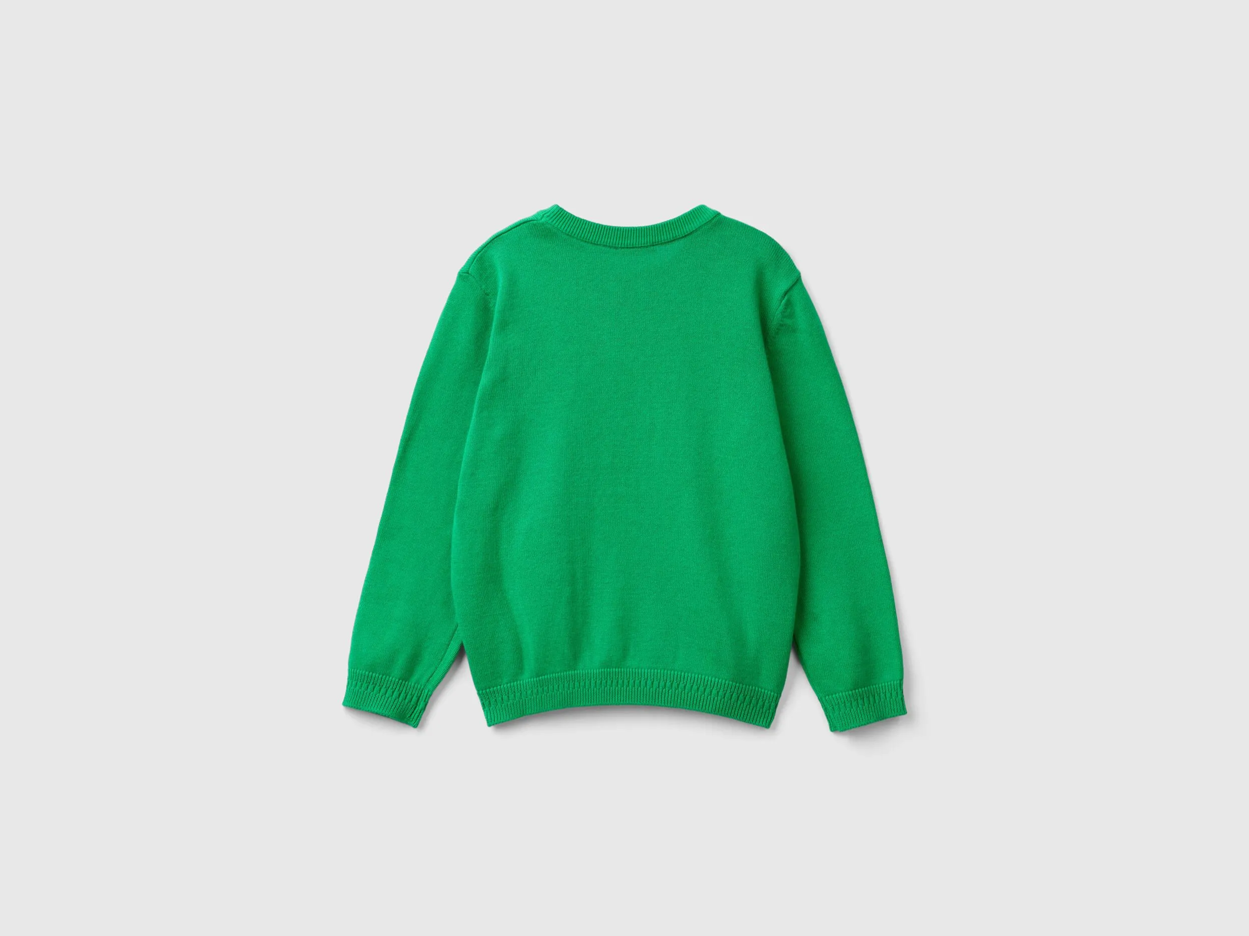 Sweater in pure cotton with logo - Green | Benetton