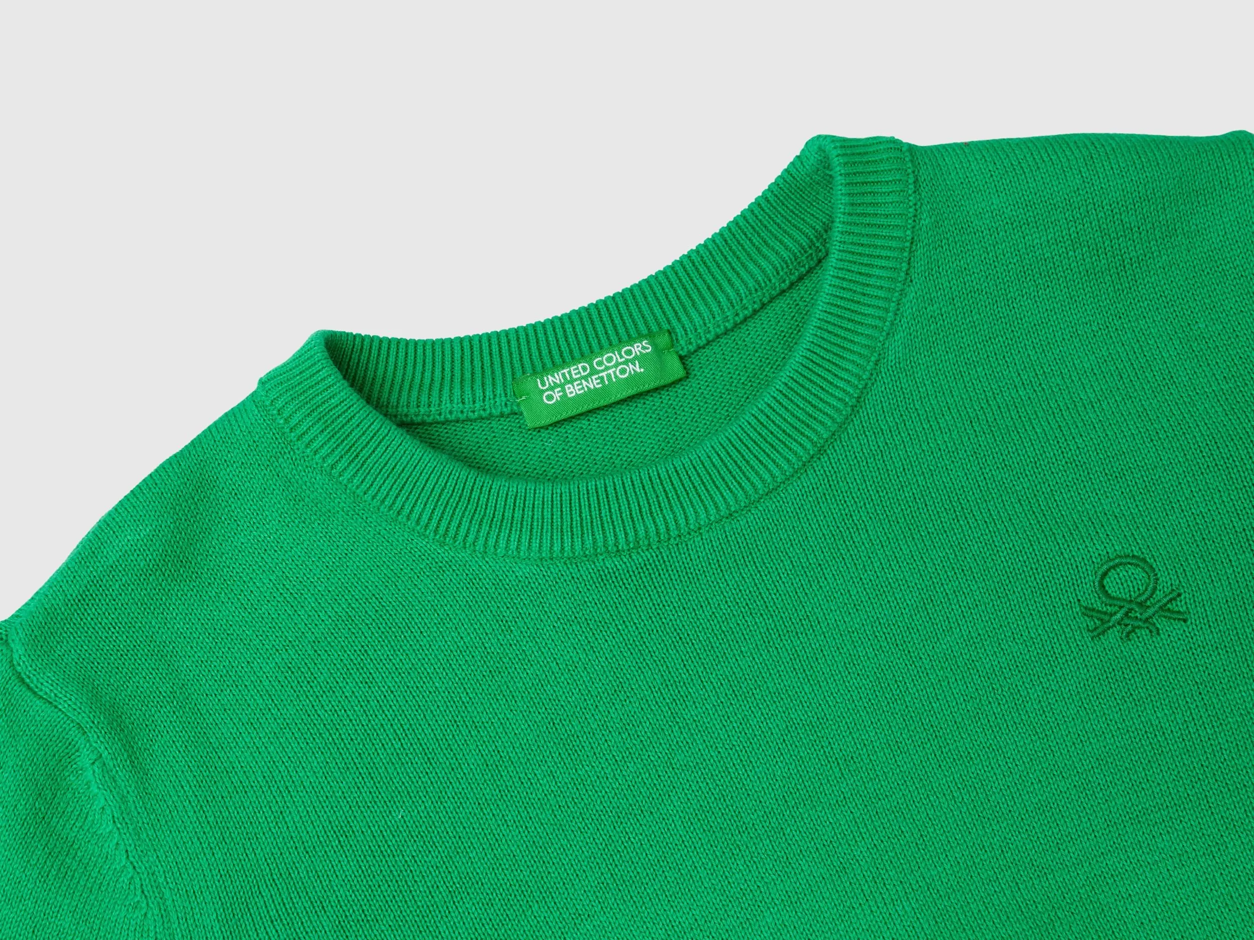 Sweater in pure cotton with logo - Green | Benetton