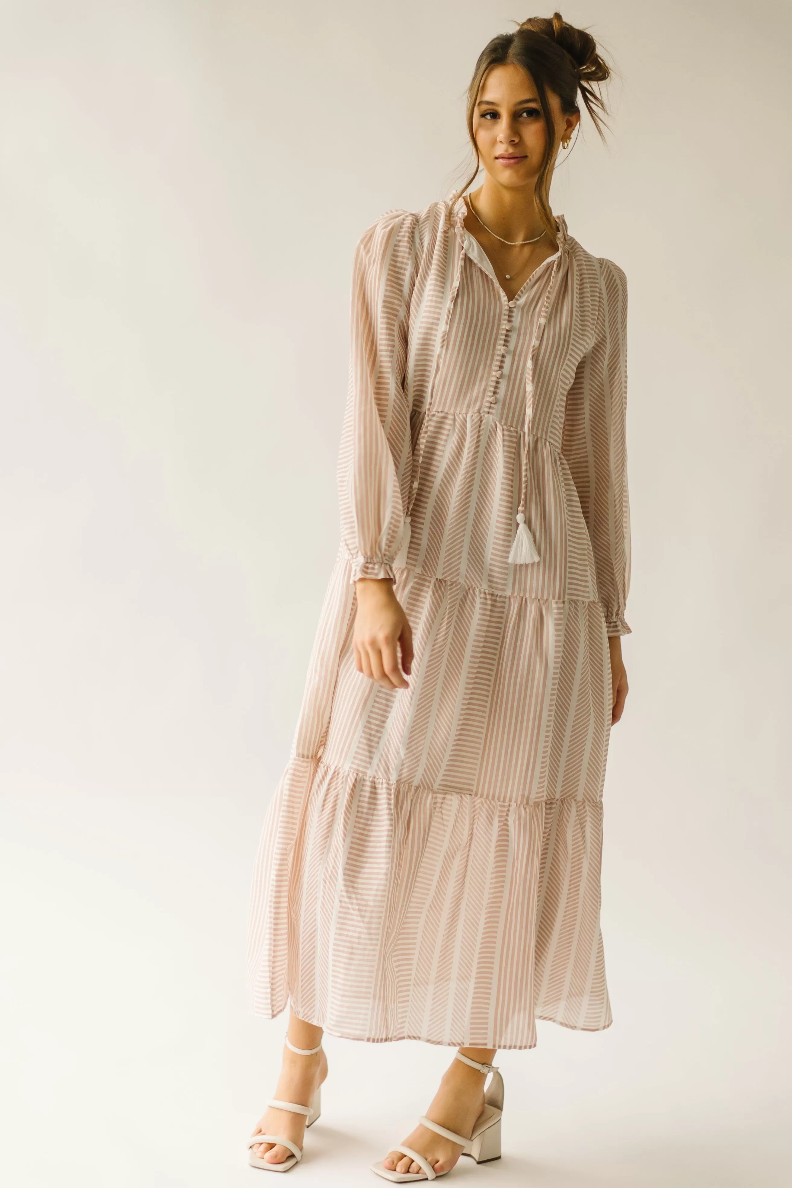 The Medrano Striped Detail Maxi Dress in Tan