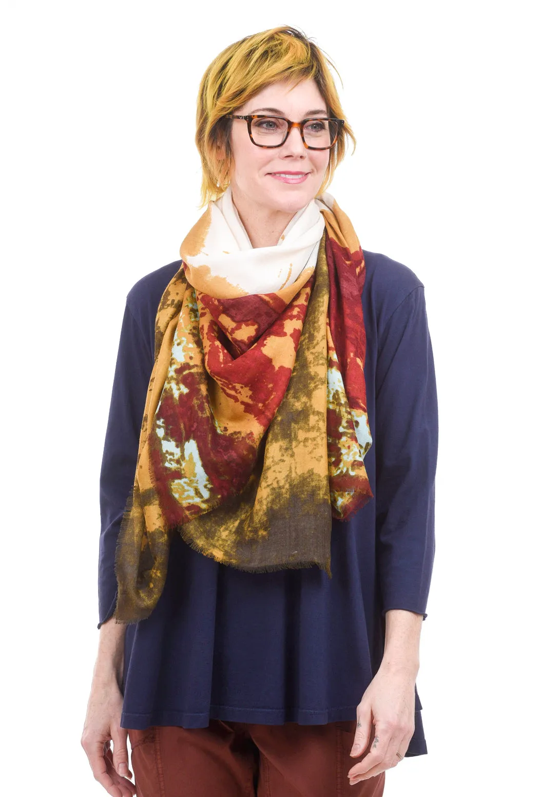 Tissue Cashmere Blend Scarf, Watercolor Mustard