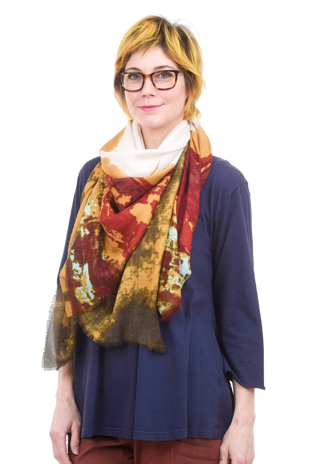 Tissue Cashmere Blend Scarf, Watercolor Mustard