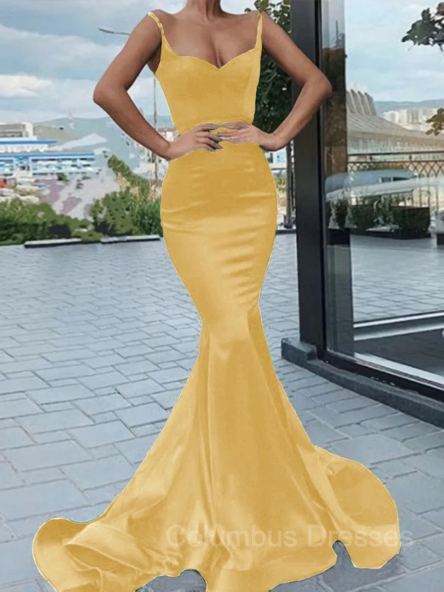 Trumpet/Mermaid Sweetheart Sweep Train Elastic Woven Satin Prom Dresses