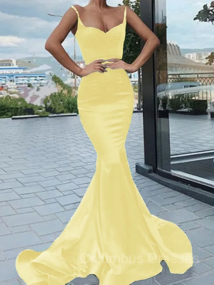 Trumpet/Mermaid Sweetheart Sweep Train Elastic Woven Satin Prom Dresses