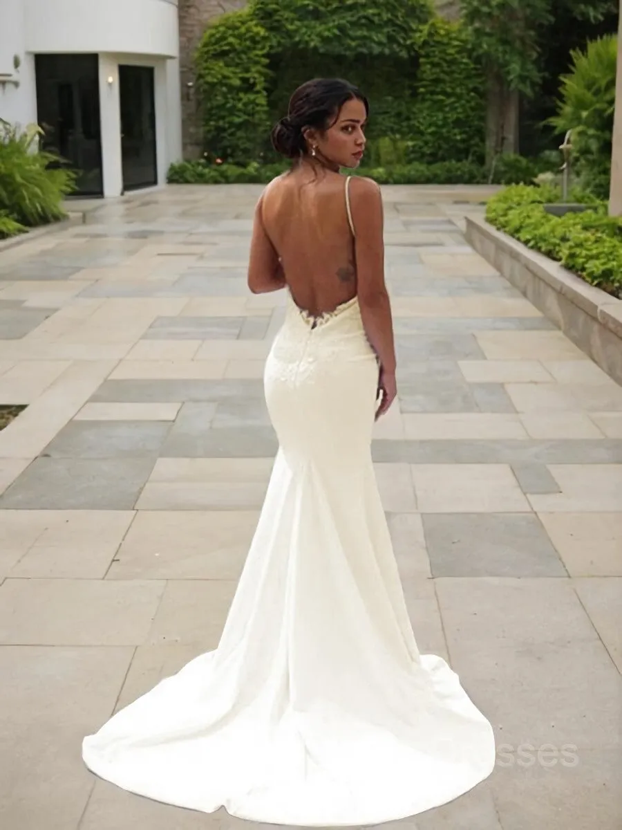 Trumpet/Mermaid V-neck Sweep Train Stretch Crepe Wedding Dresses