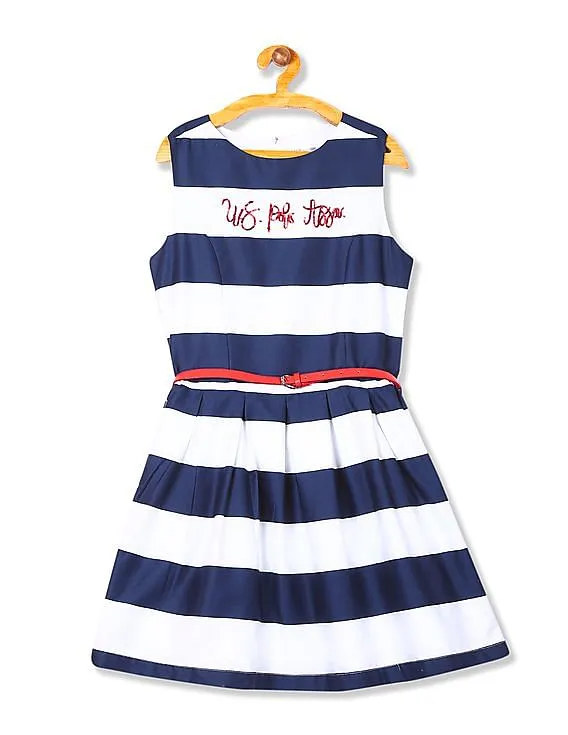 U.S. Polo Assn. Kids Cotton Striped Fit And Flare Dress