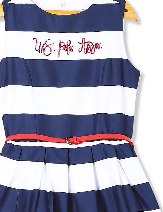 U.S. Polo Assn. Kids Cotton Striped Fit And Flare Dress