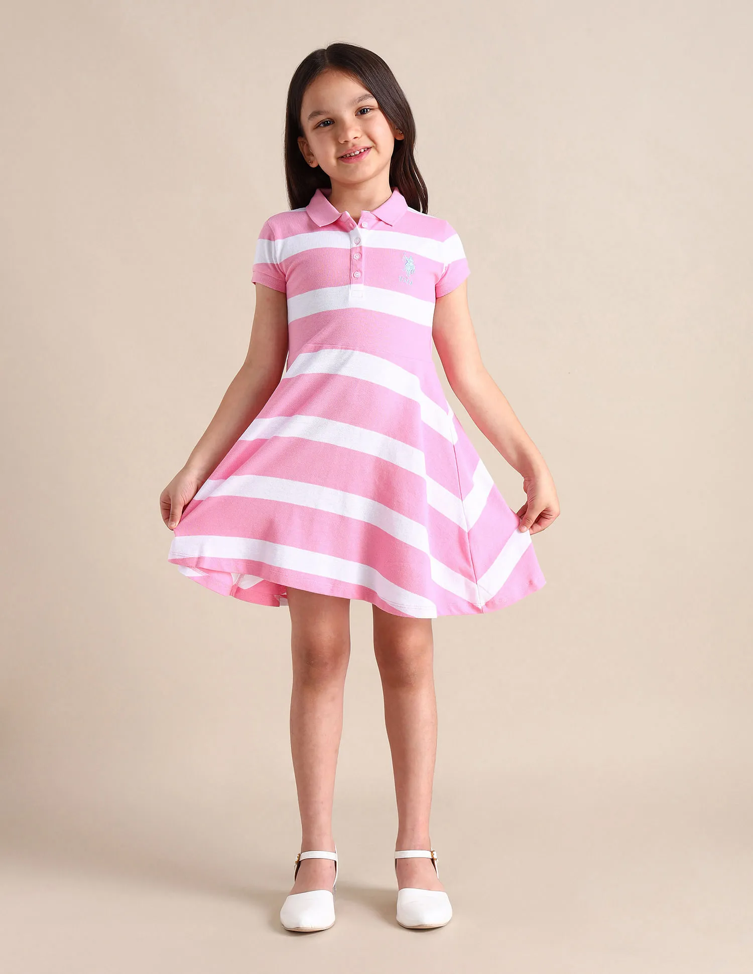 U.S. Polo Assn. Kids Girls Striped A-line Dress