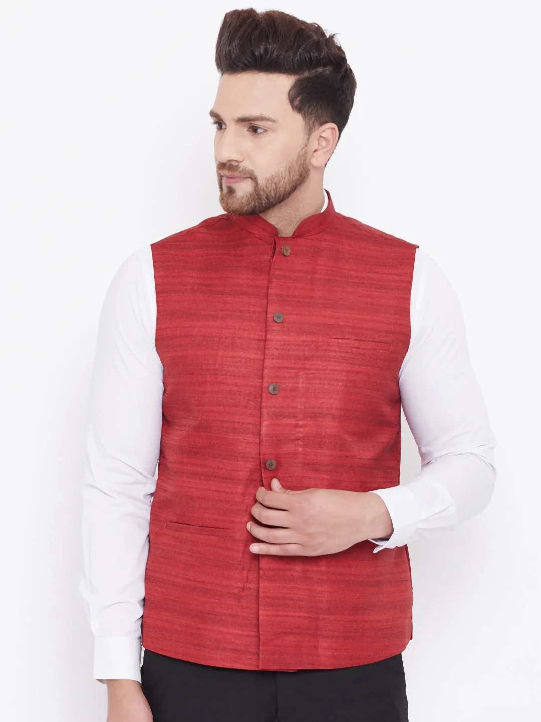 Vastramay Maroon Baap Beta Ethnic Jacket Set