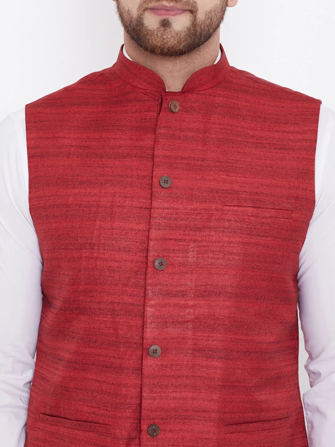 Vastramay Maroon Baap Beta Ethnic Jacket Set