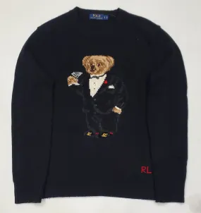 Vintage Ralph Lauren Black Tuxedo Martini Glass Teddy Bear Sweater