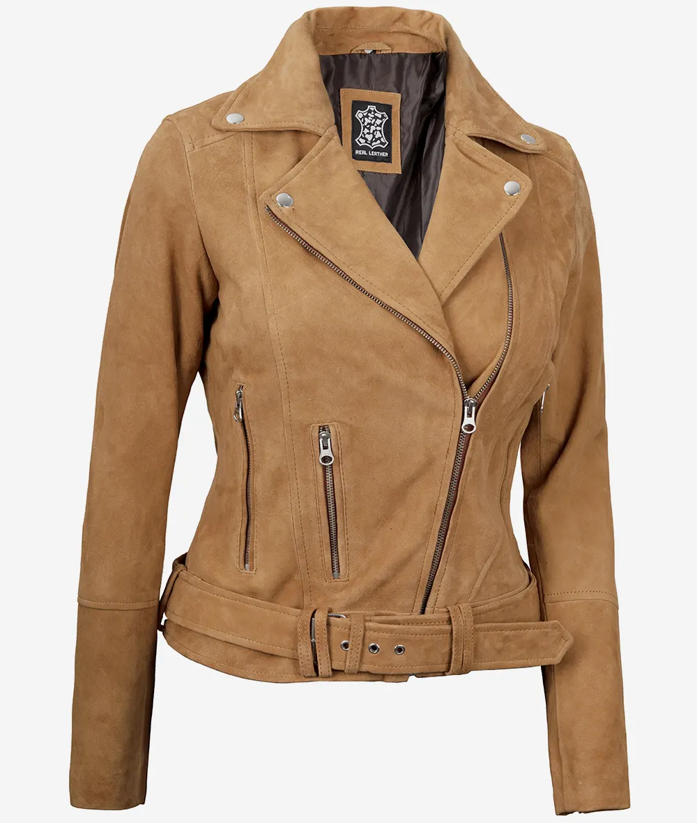 Women's Premium Brown Suede Moto Jacket