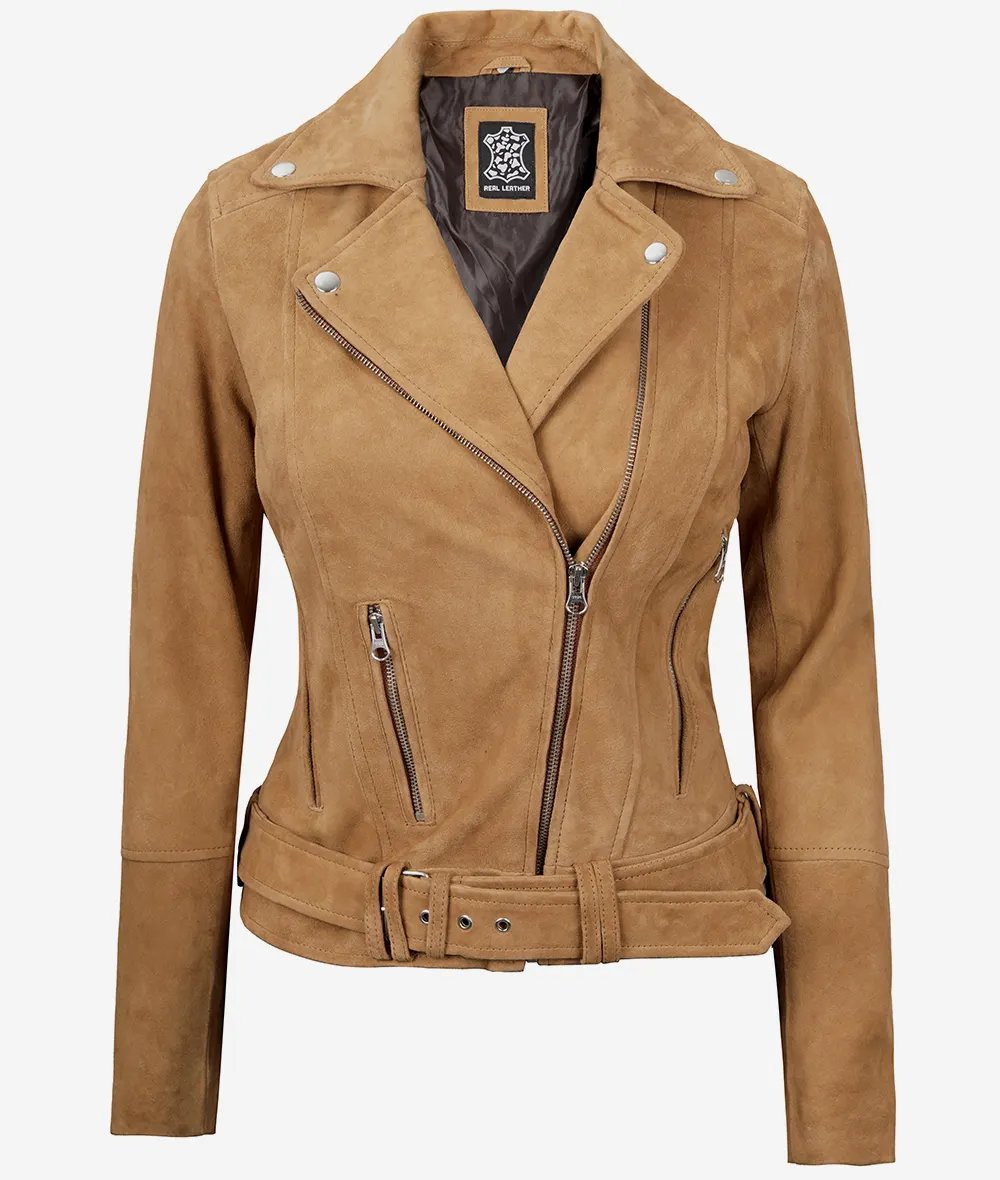 Women's Premium Brown Suede Moto Jacket