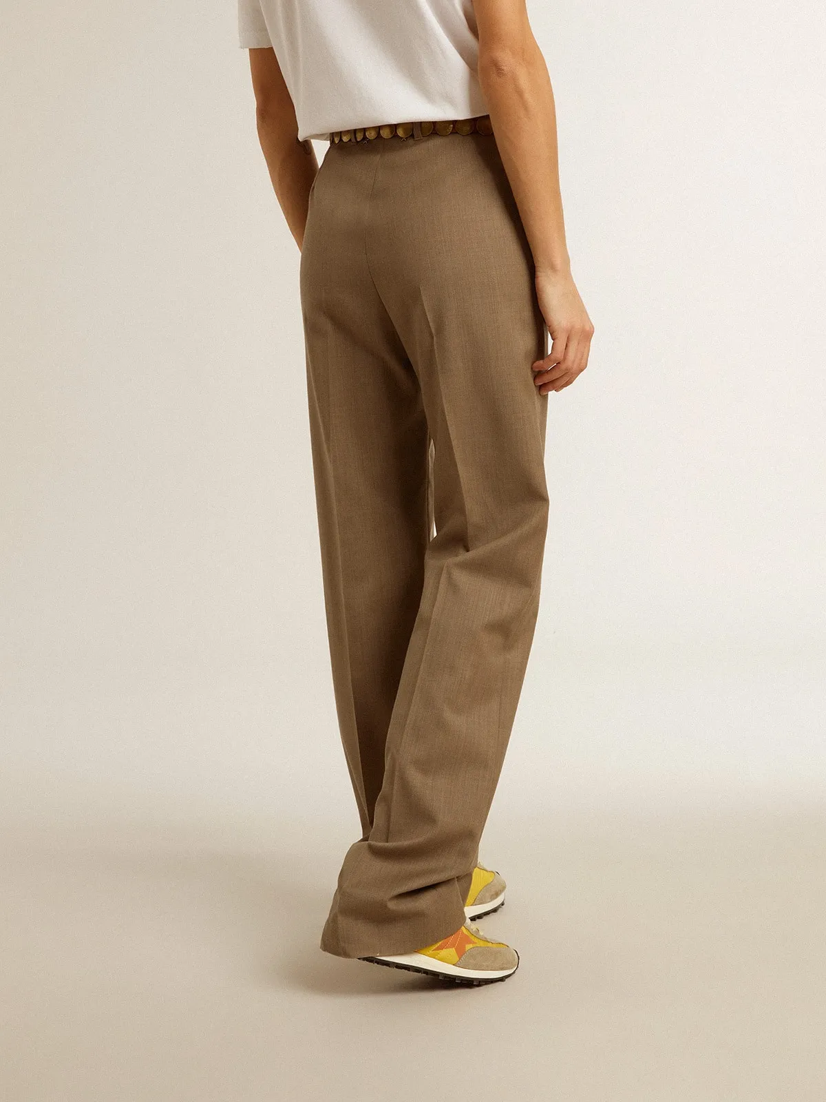 Women's pants in dove-gray tailored wool fabric