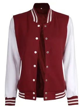 Women's White & Maroon Plain Lettermen Jacket