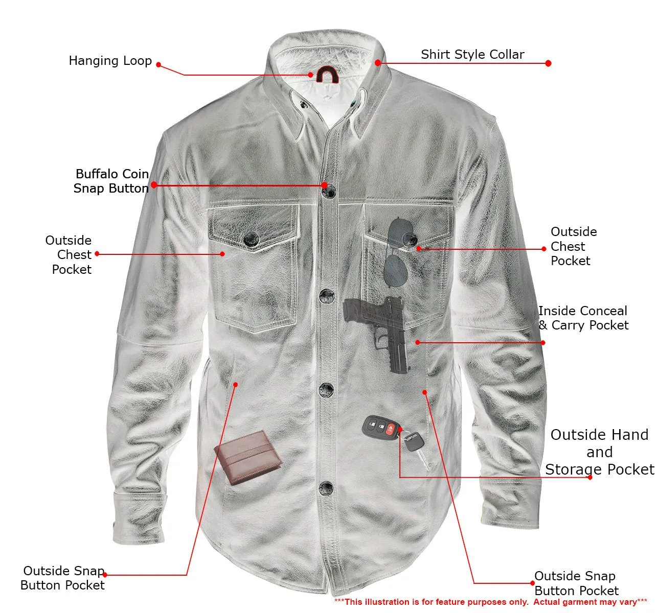 Xelement XS-921O Men's 'Nickel' Distress Gray Leather Shirt with Vintage Buffalo Buttons